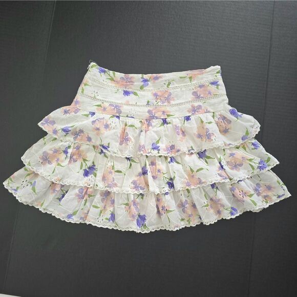 Zara Mini Skirt Women's Size Small White Floral Tiered Ruffles Eyelet Lace Boho - Picture 4 of 10